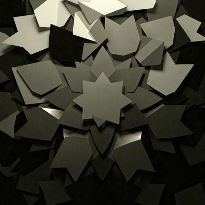The primary subject of the image is a large, intricate design made up of various shapes and patterns. The design is predominantly black and white, giving it a modern and sophisticated appearance. The setting is a dark background, which further emphasizes the shapes and patterns in the design. The visual style of the image is a combination of digital art and illustration, creating a unique and eye-catching piece of art. The overall atmosphere of the image is elegant and artistic, with the shapes and patterns creating a sense of